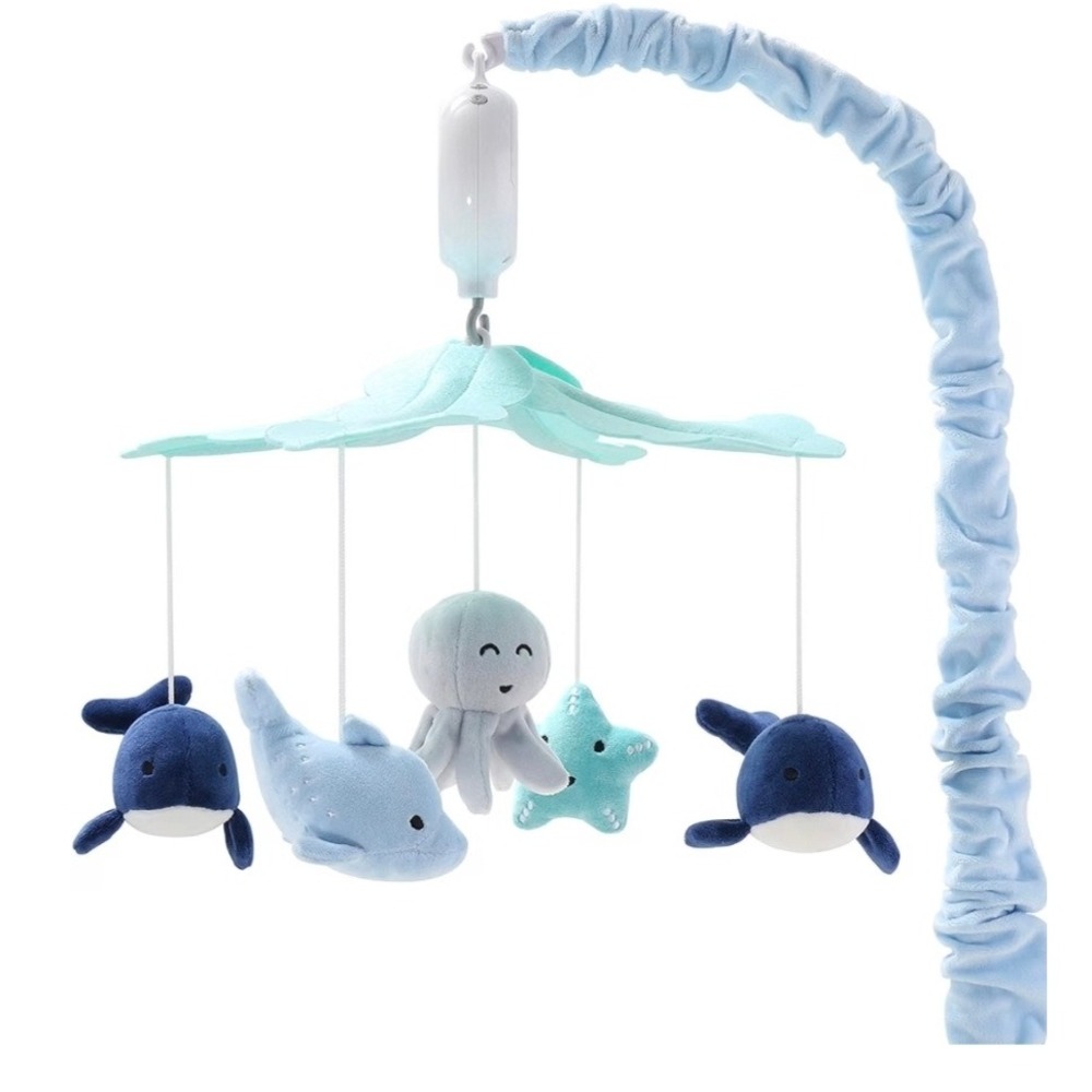 The Peanutshell Nautical Musical Crib Mobile Whales Octopus Blue Grey 1933MM